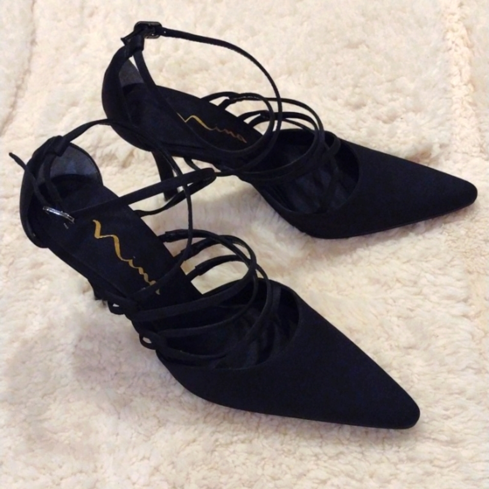 Black Satin Nina Formal Strappy Stiletto Heel size 7N